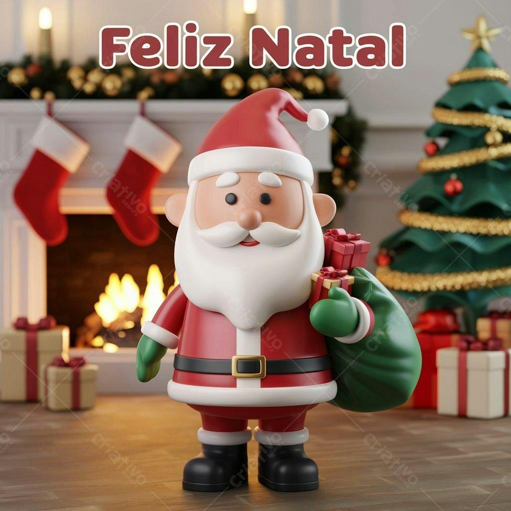 Papai Noel 3D com presentes Natal