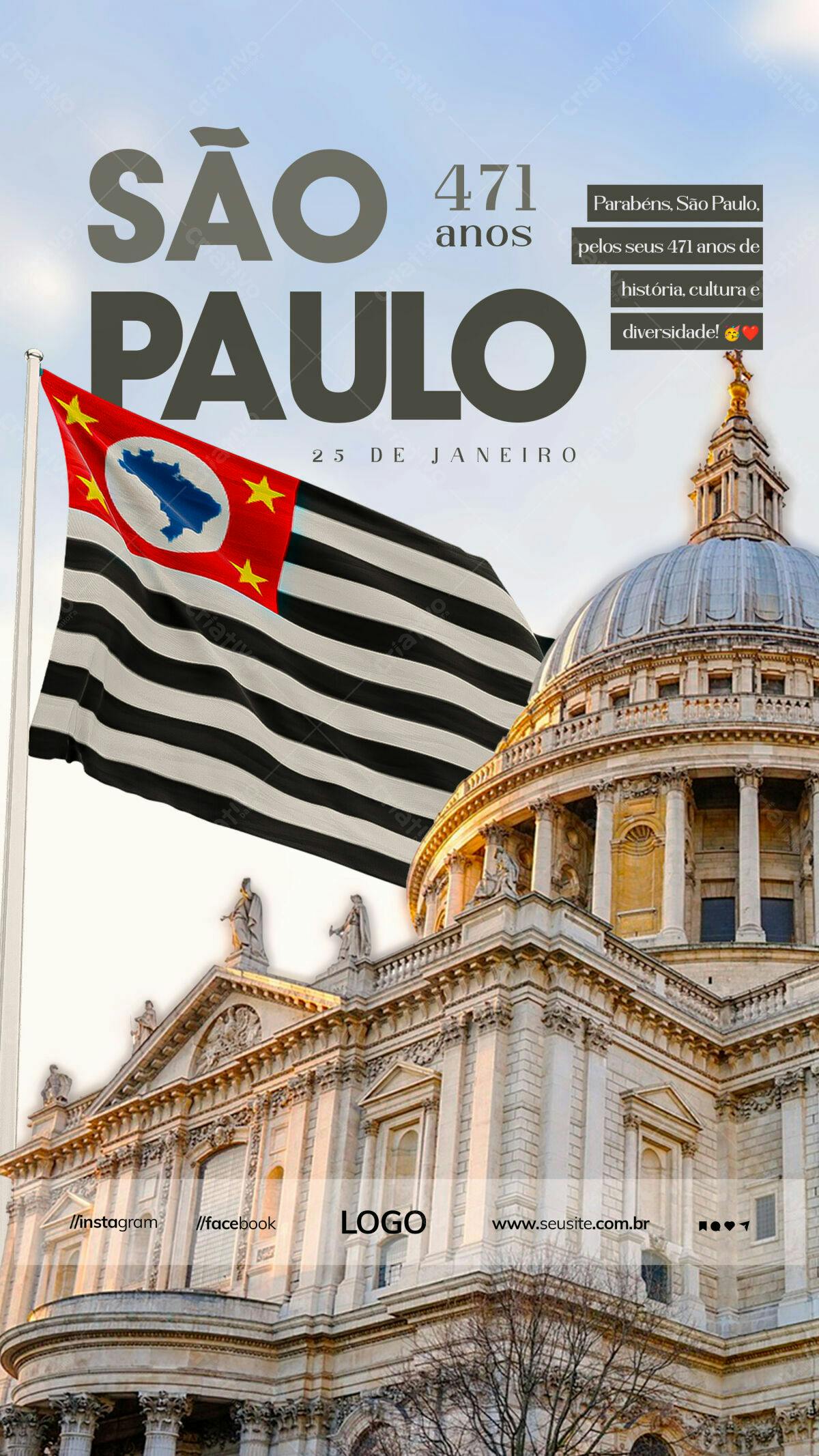 Flyer Aniversário São Paulo 471 anos PSD Editável