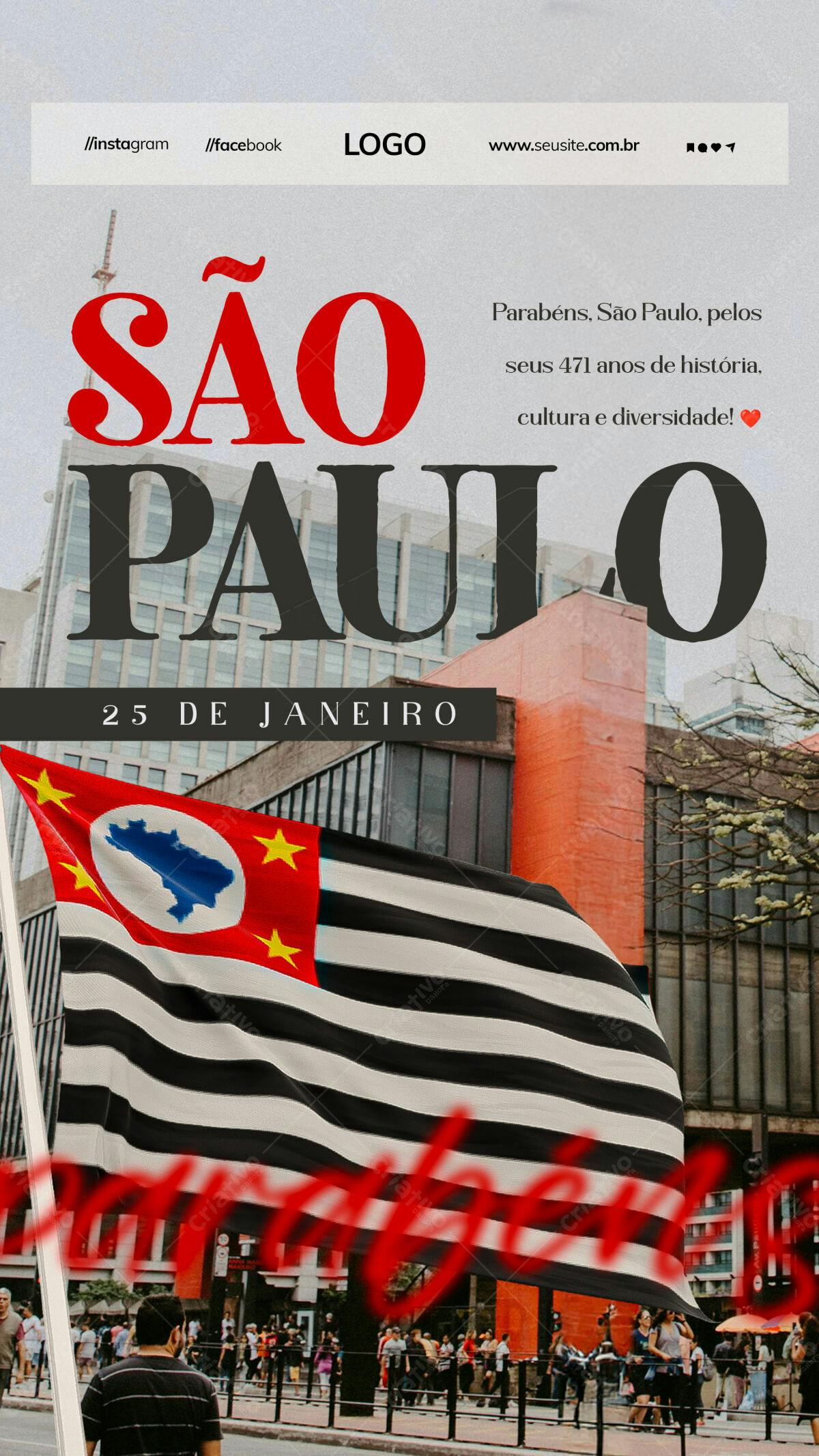 Flyer Aniversário São Paulo 471 Anos PSD Editável