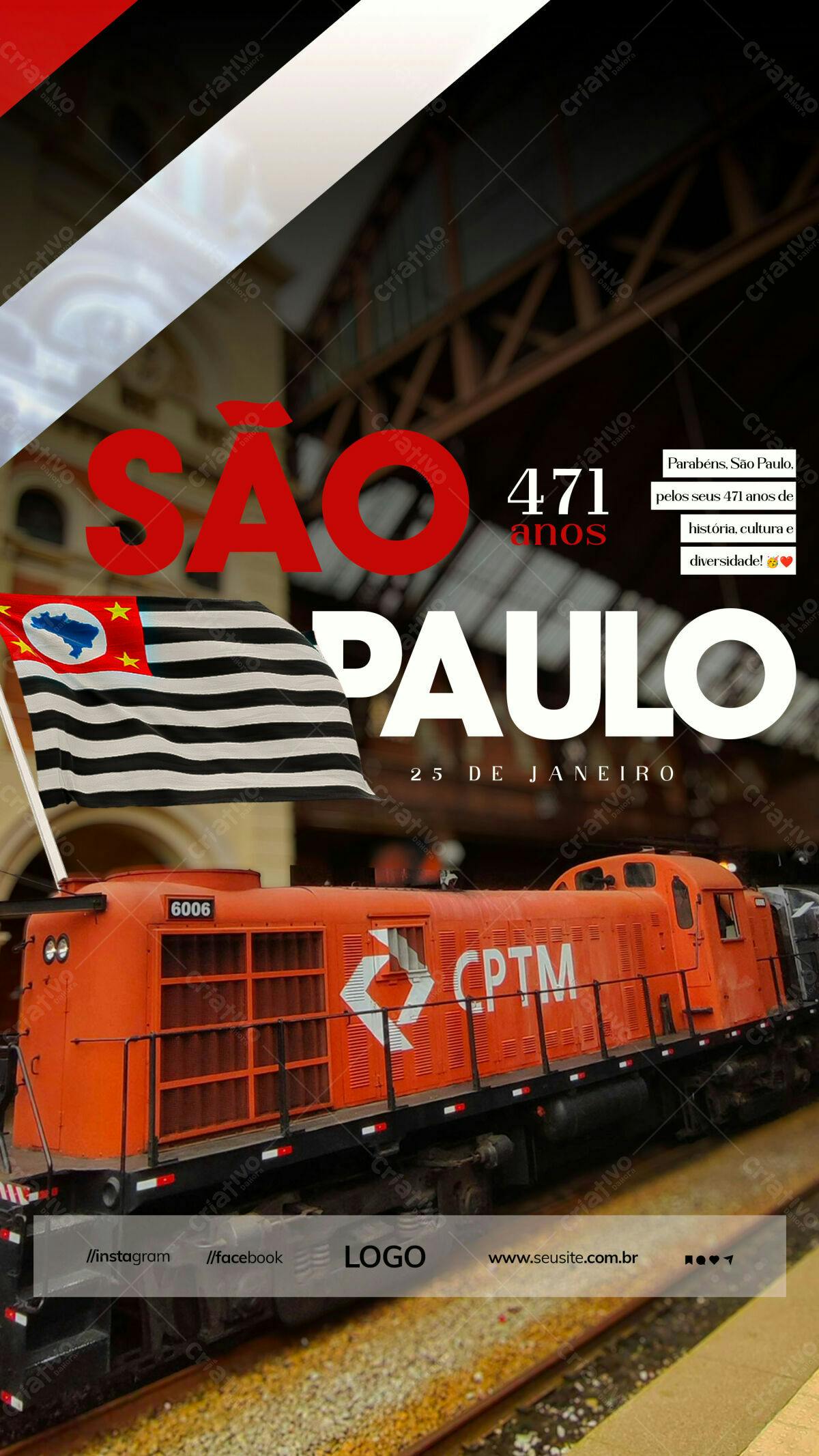 Flyer Aniversário São Paulo 471 anos PSD Editável