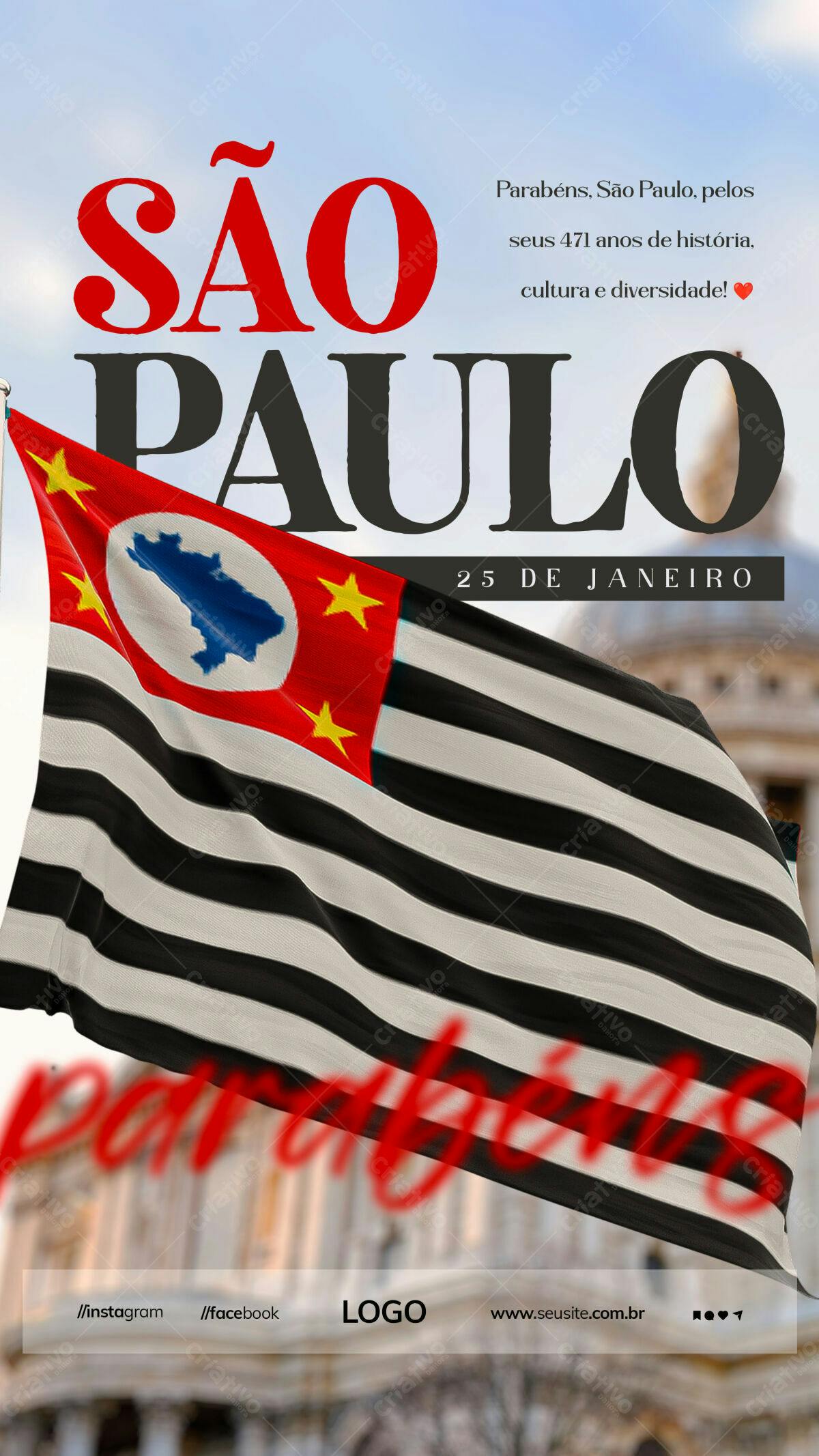 Flyer Aniversário São Paulo 471 Anos PSD Editável