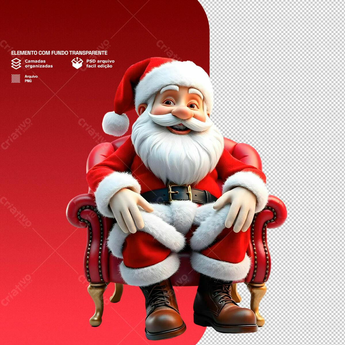 Imagem Natalina Papai Noel Cadeira Vermelha PSD Editável