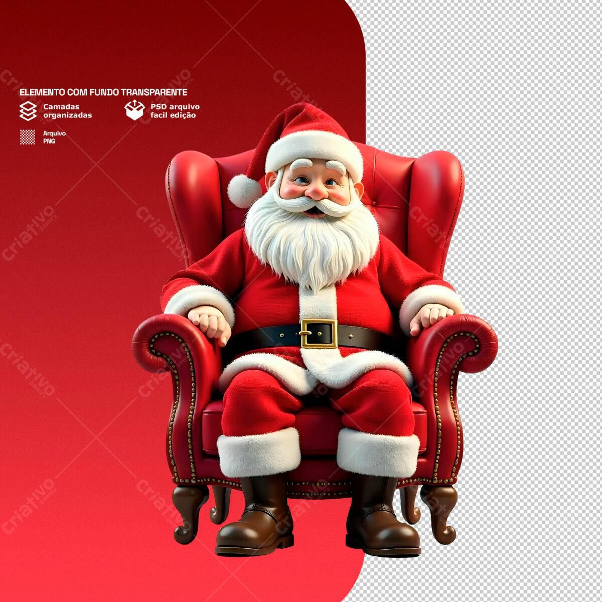 Elemento Natalino Papai Noel Cadeira Vermelha PSD Editável