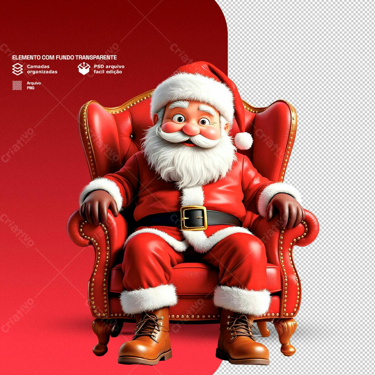 Elemento Natalino Papai Noel Cadeira Vermelha PSD Editável