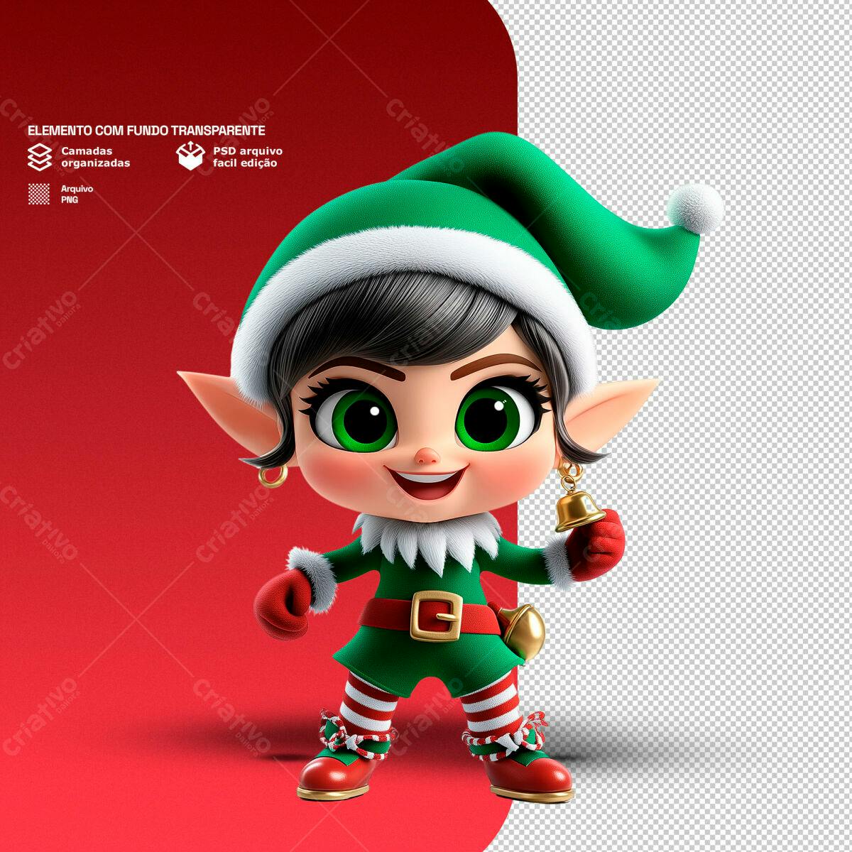 Elemento Natalino Duende PSD Editável