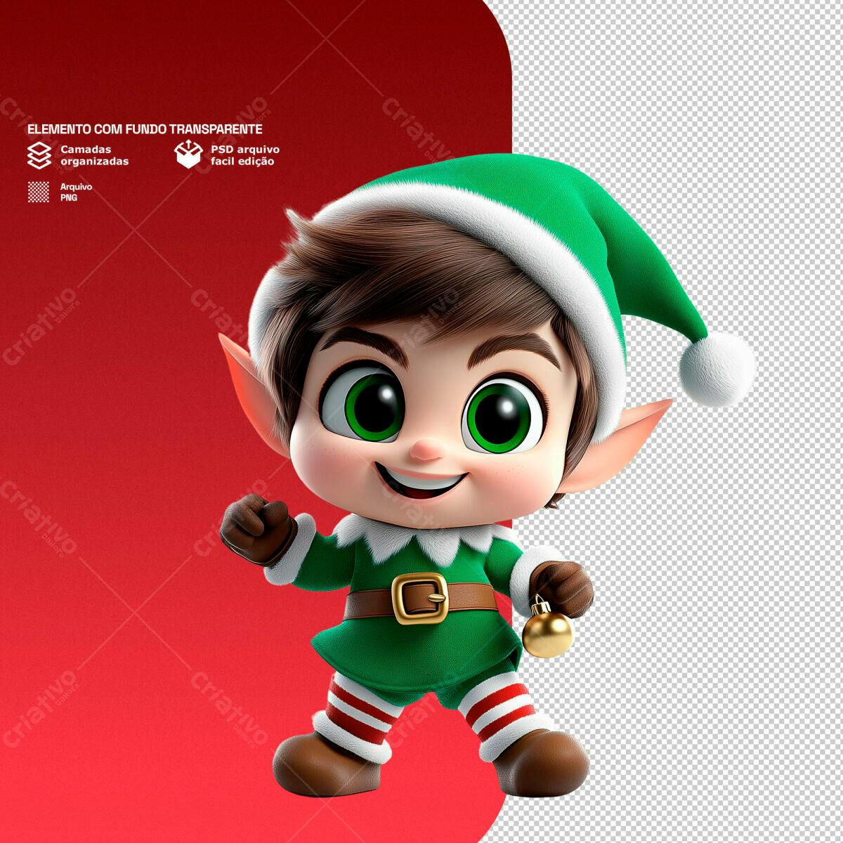 Elemento Natalino Duende PSD para Cartões de Natal e Festas