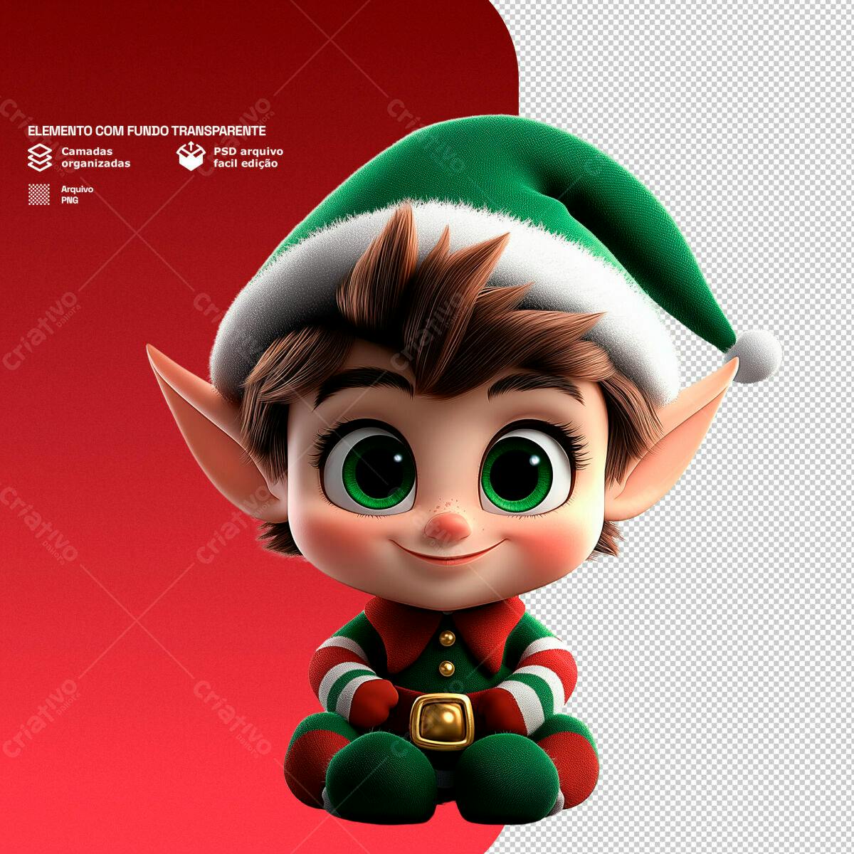Elemento Natalino Duende PSD Editável