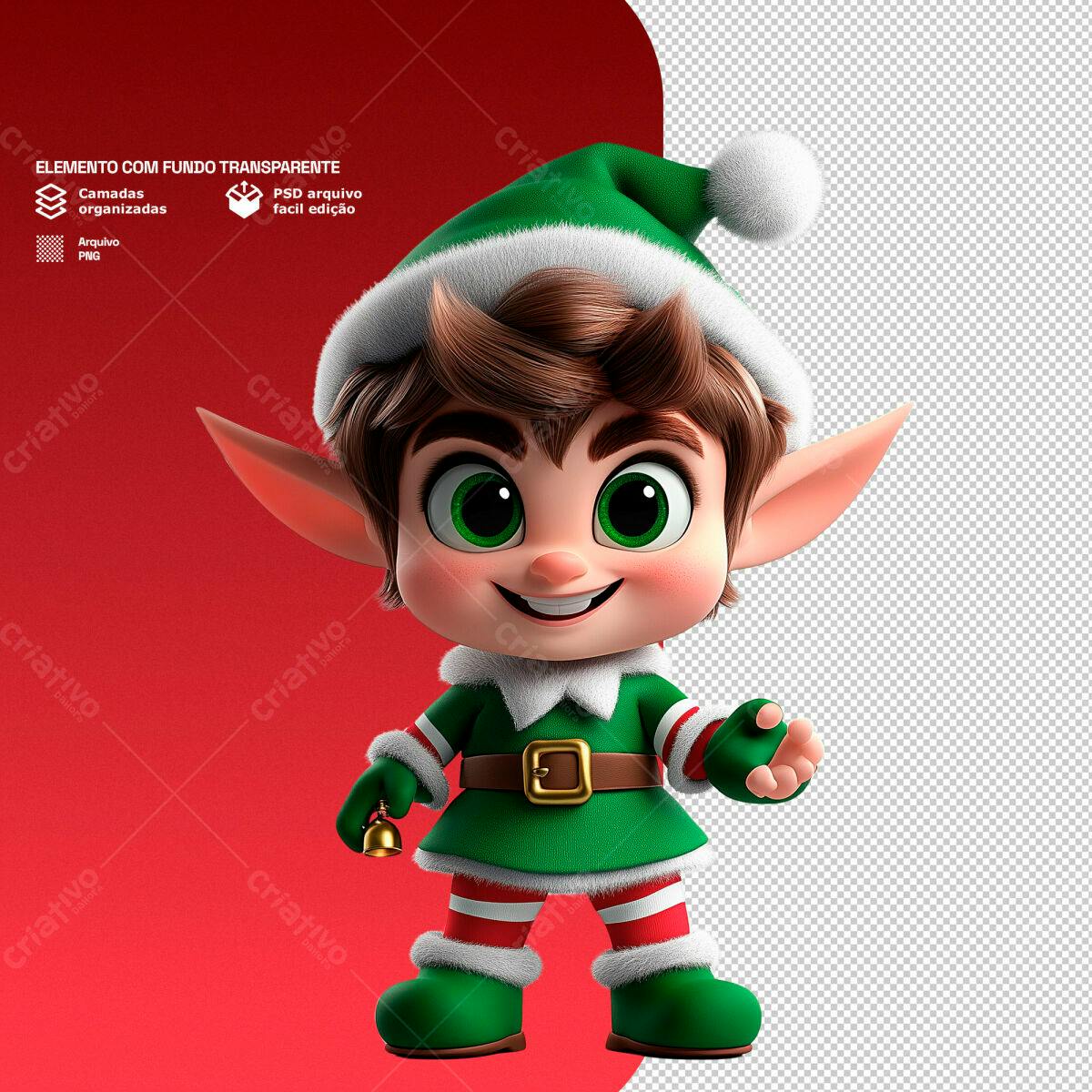 Elemento Natalino Duende Verde PSD Editável