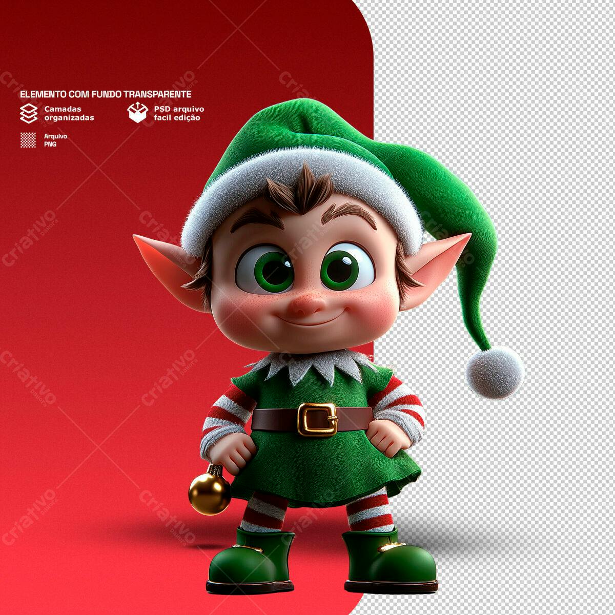 Elemento Natalino Duende PSD Editável