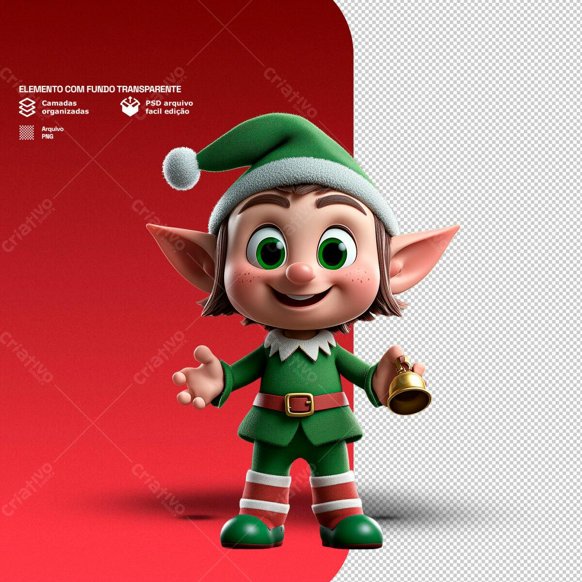 Elemento Natalino Duende 3D PSD Editável