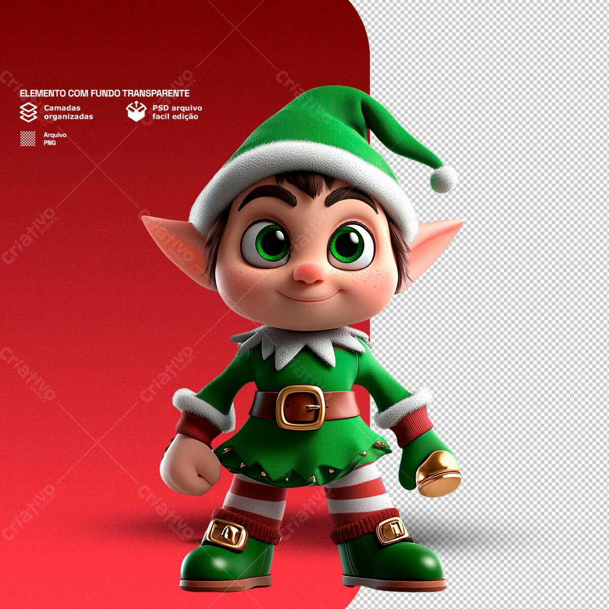 Elemento Natalino Duende PSD Editável
