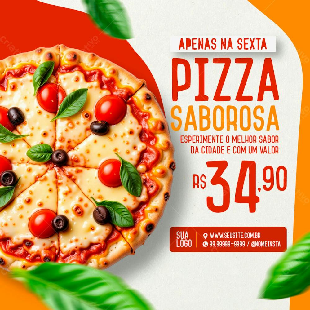 Feed Pizza Saborosa Pizzaria Social Media Psd Editável