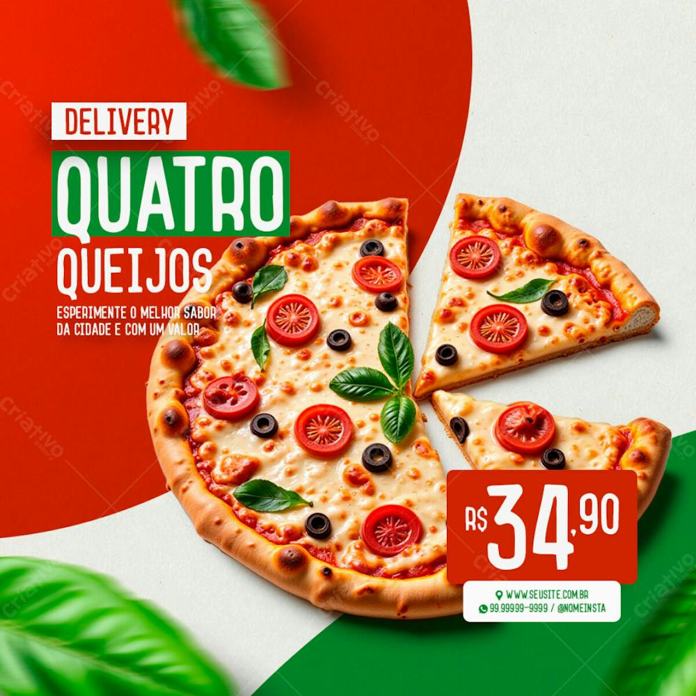 Feed Pizza Quatro Queijos Pizzaria Social Media Psd Editável