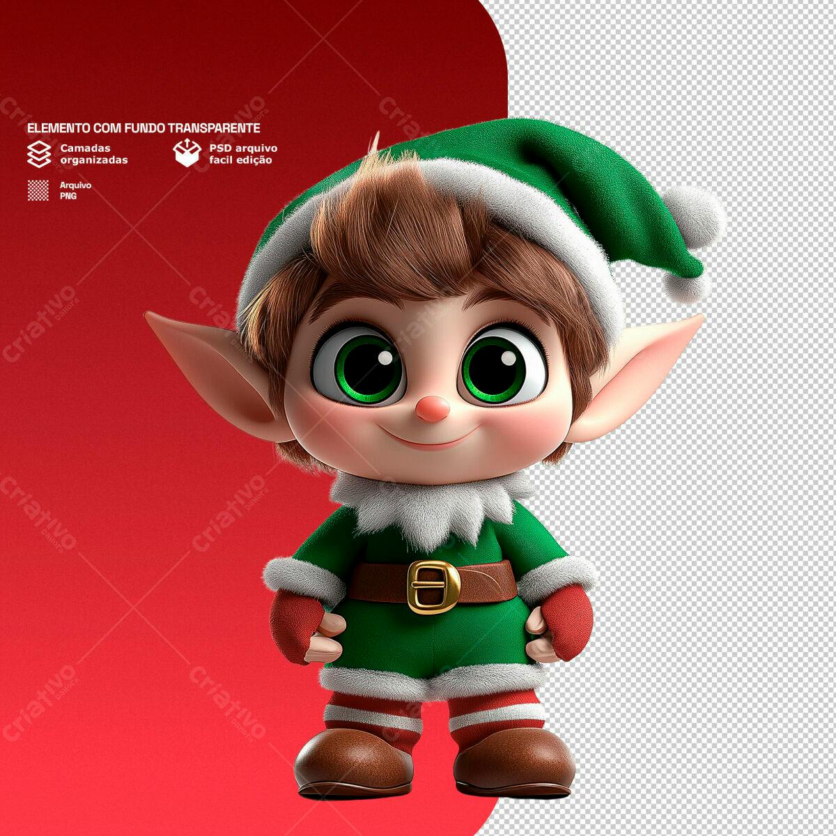 Elemento Natalino Duende PSD Editável