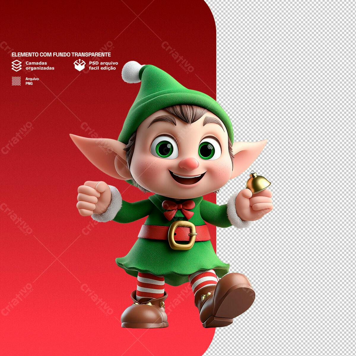 Elemento Natalino Duende PSD Editável