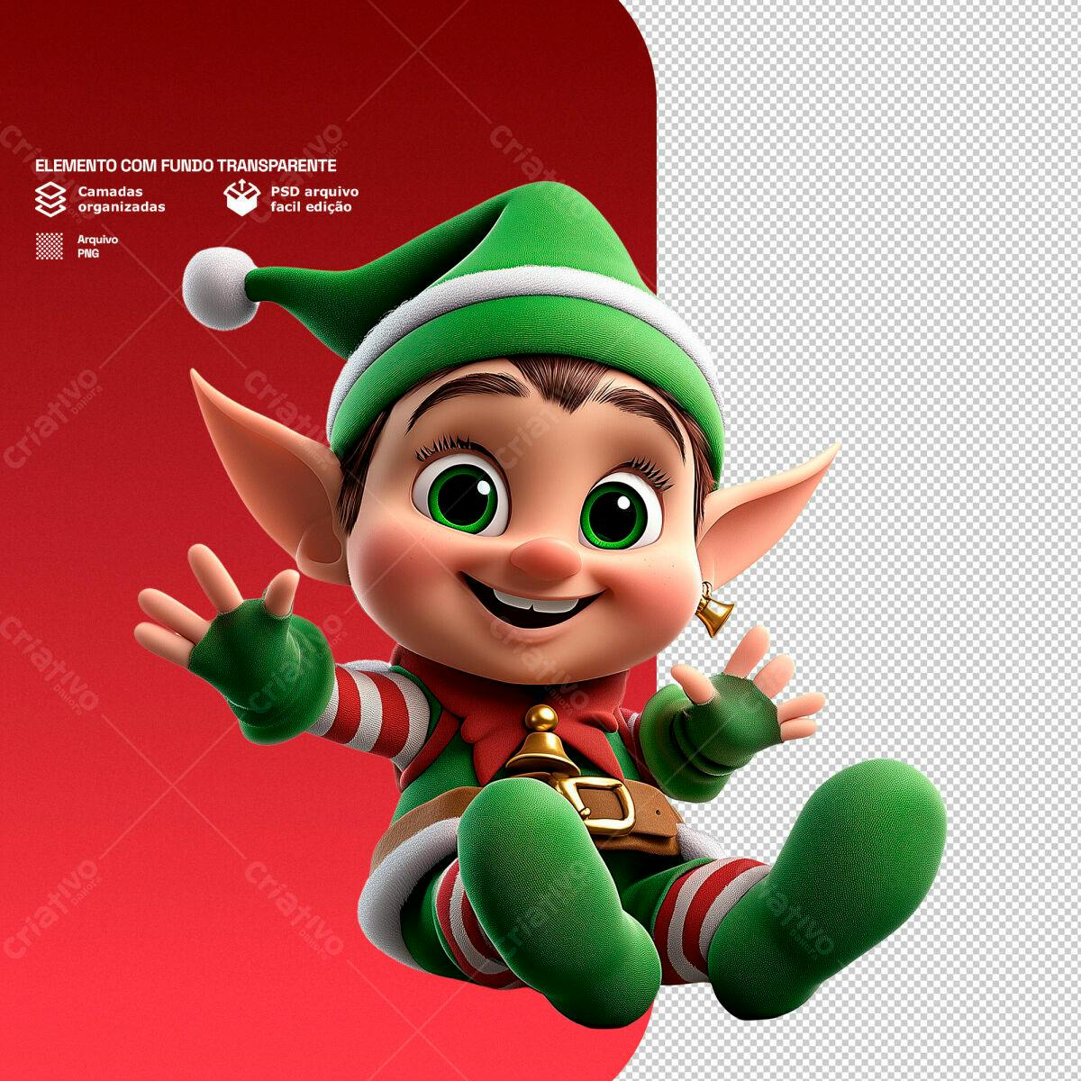 Elemento Natalino Duende PSD Editável
