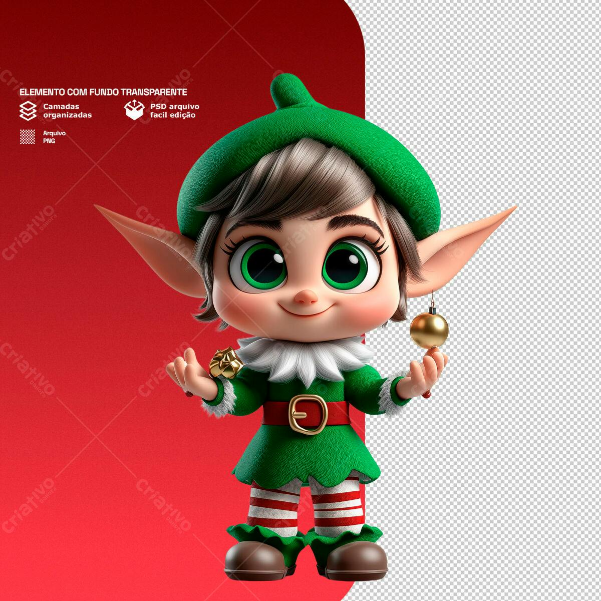 PSD Duende Natalino para Cartões de Natal Editável