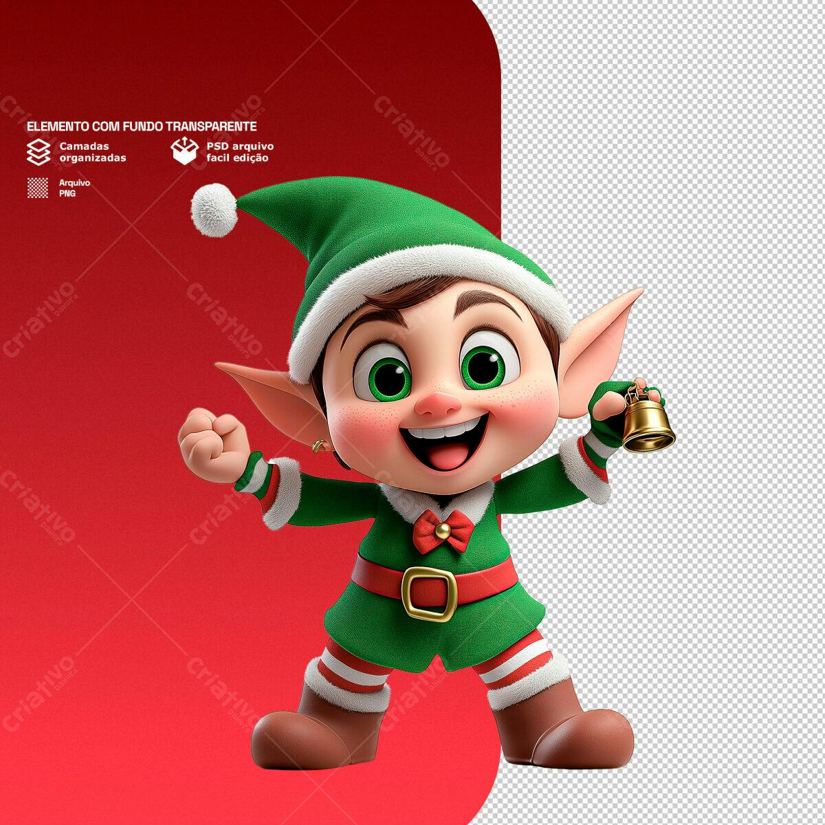 Elemento Natalino Duende Alegre PSD Editável