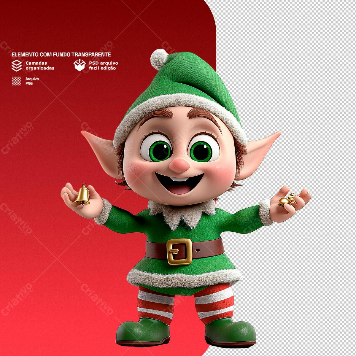 Elemento Natalino Duende Natal PSD Editável