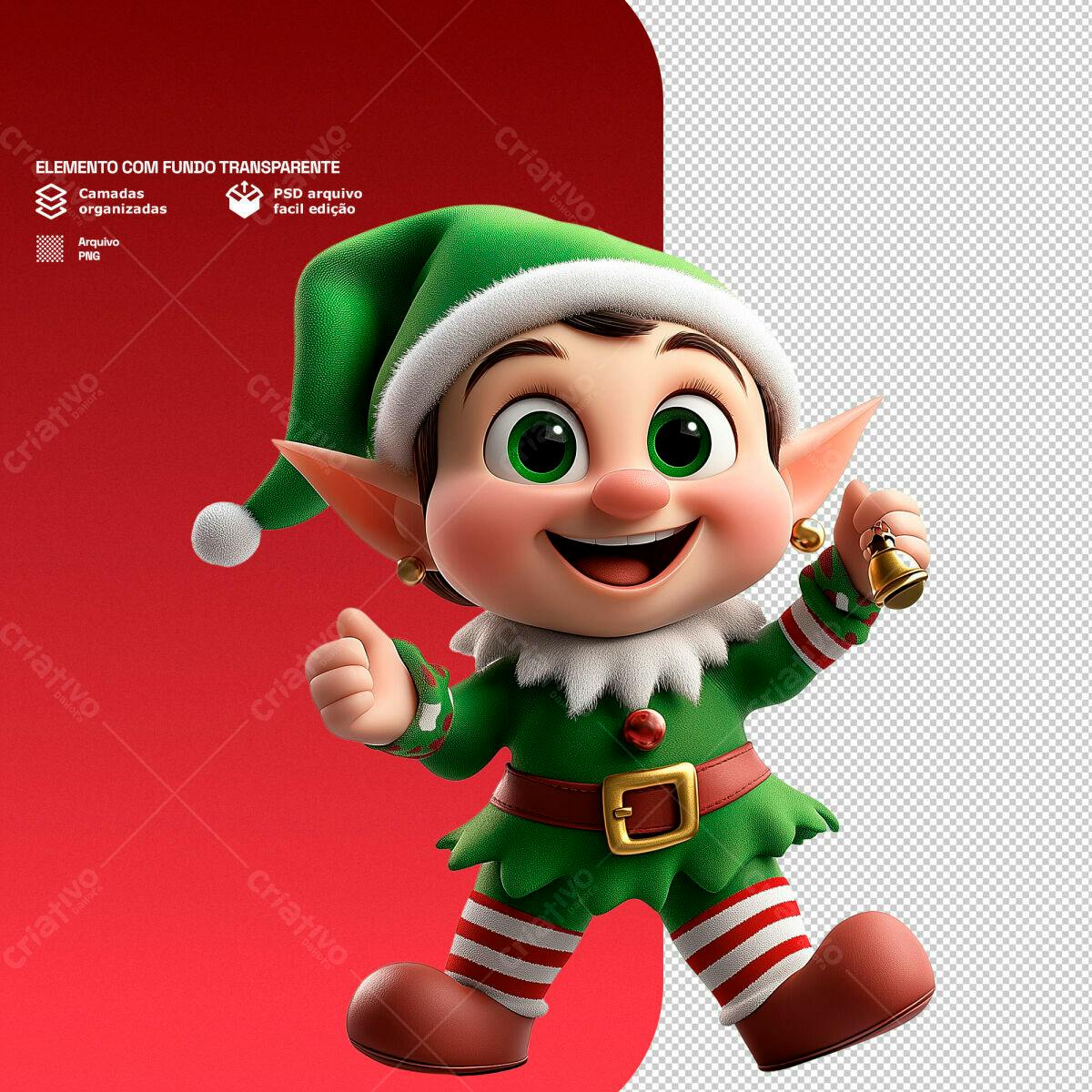 Elemento Natalino Duende PSD Editável
