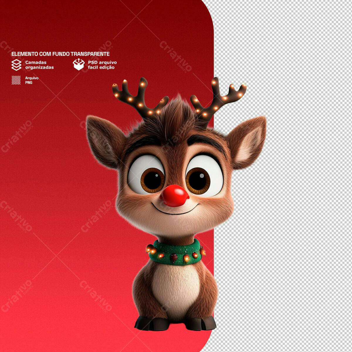 Elemento de Natal com Rena PSD Editável