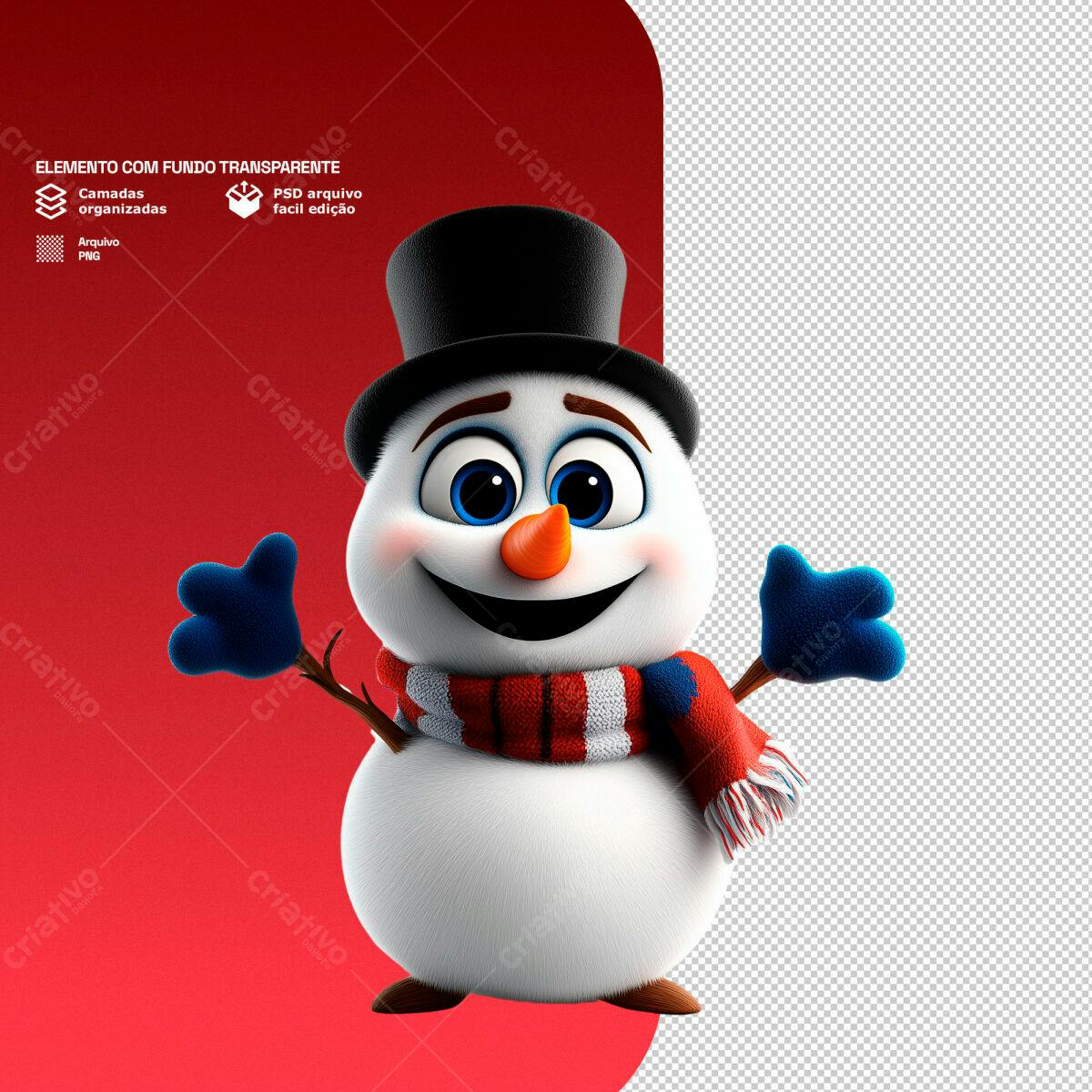 Elemento Natalino Boneco de Neve PSD Editável