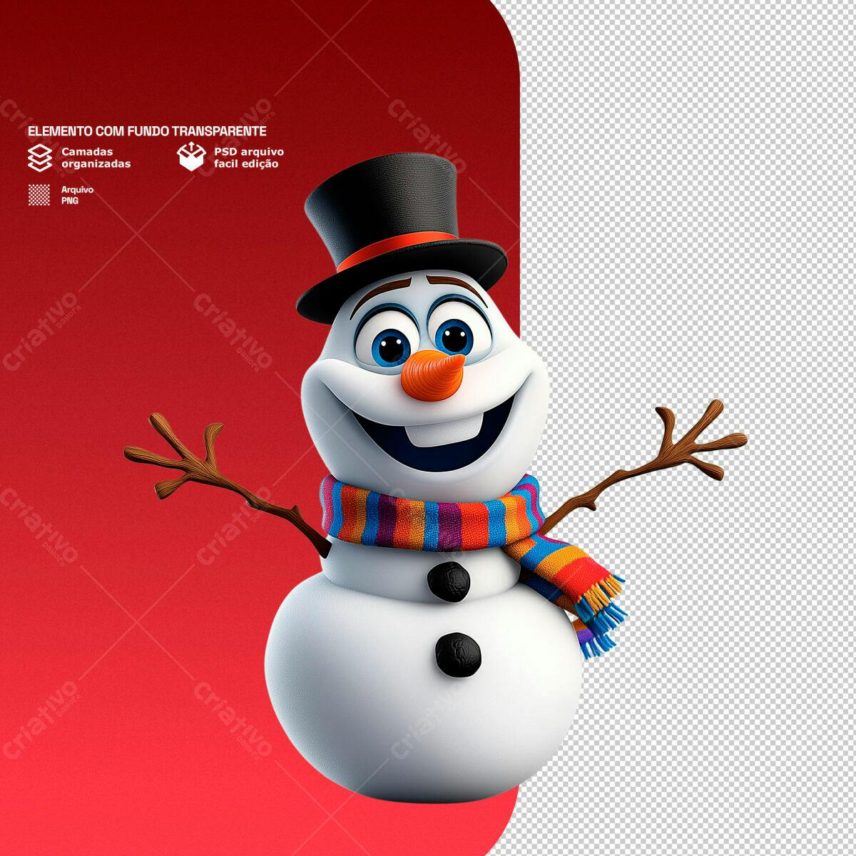 Elemento Natalino Boneco de Neve PSD Editável