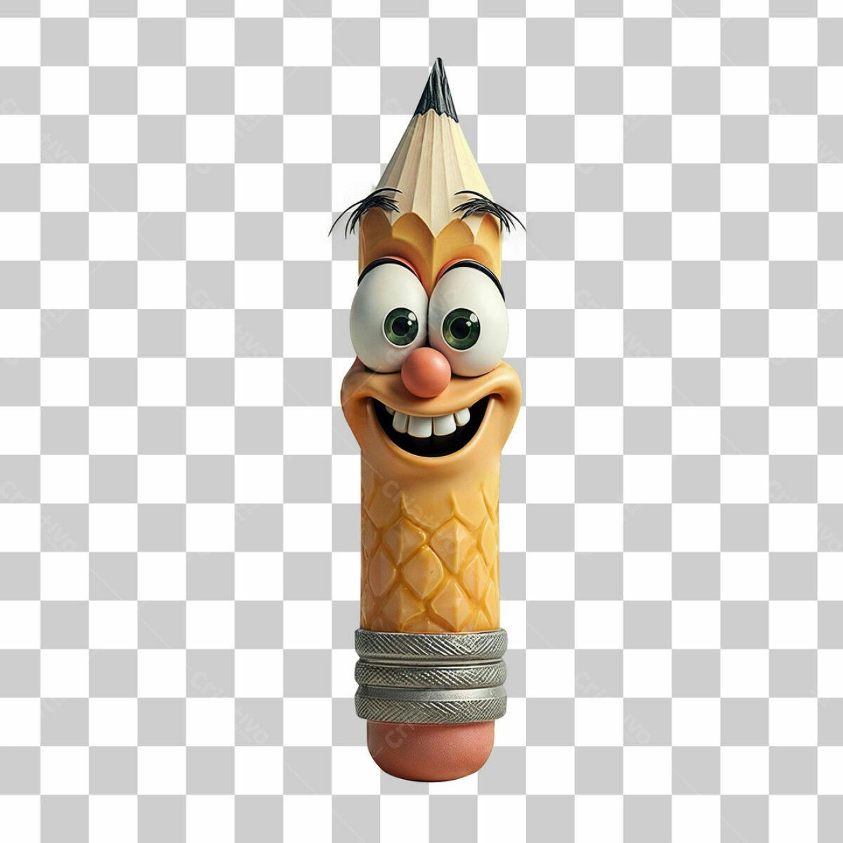 Personagem Lápis Amarelo PSD Editável
