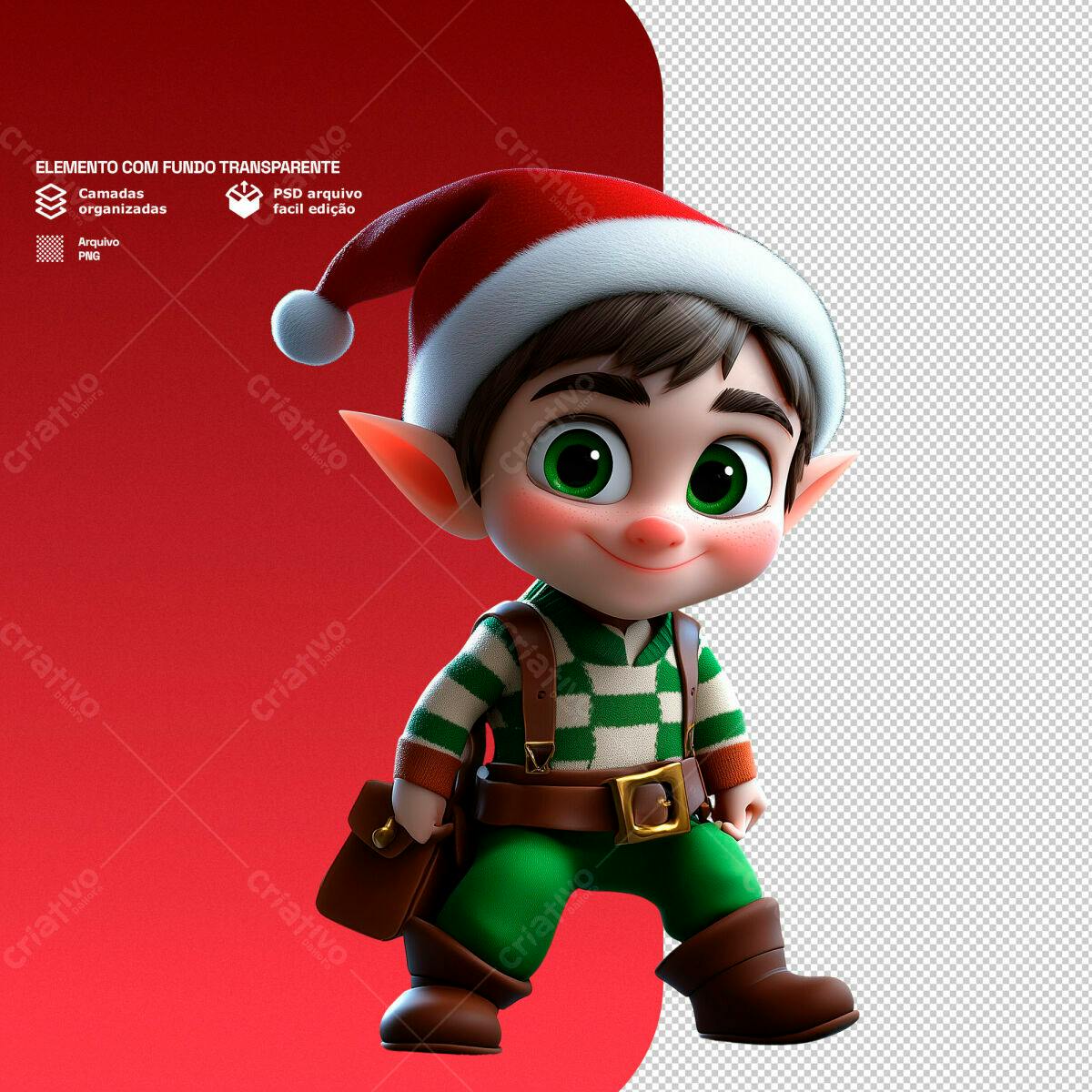 Elemento Natalino Duende PSD Editável