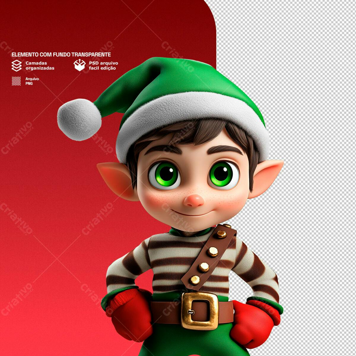 Elemento Natalino Duende PSD Editável