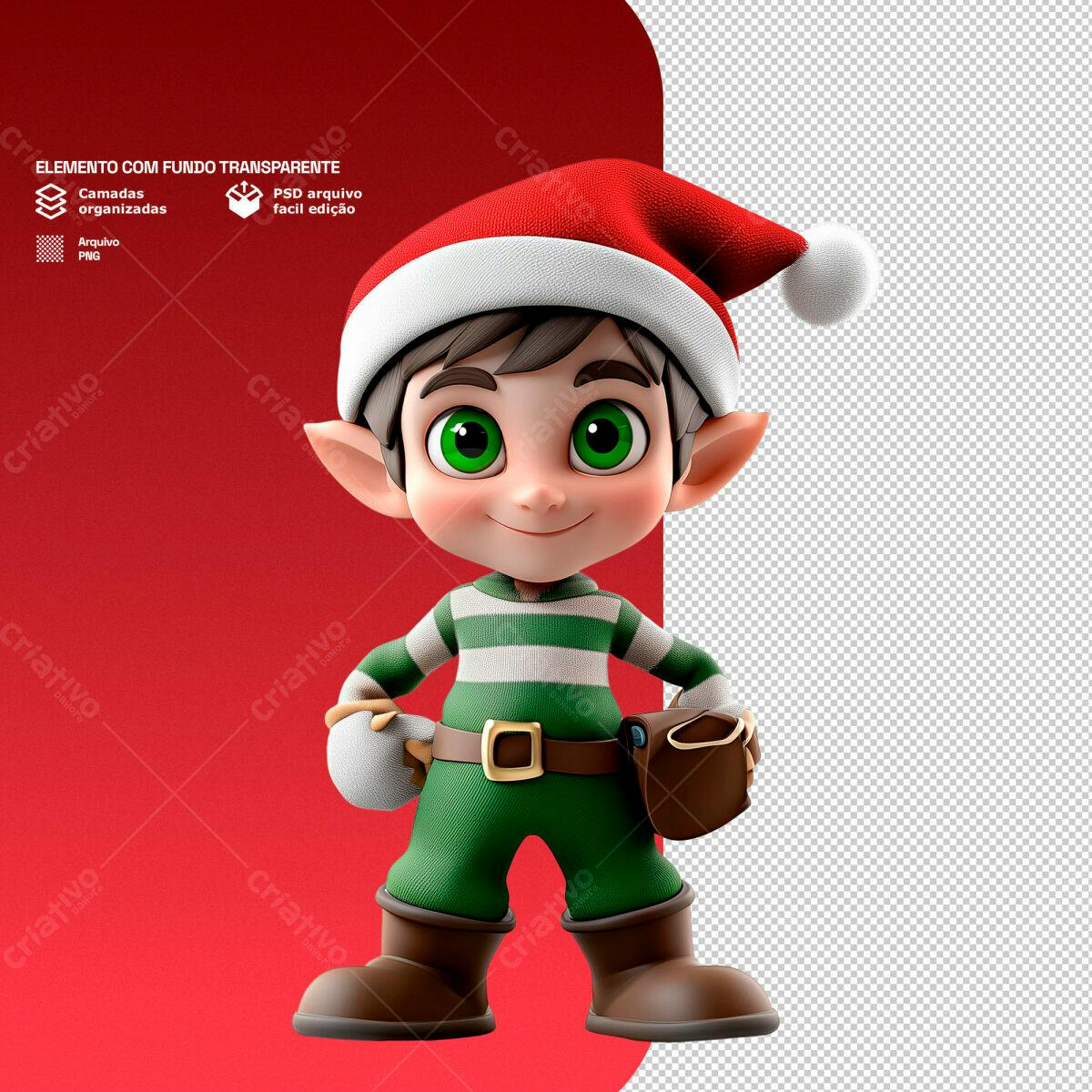 Elemento Natalino Duende PSD Editável