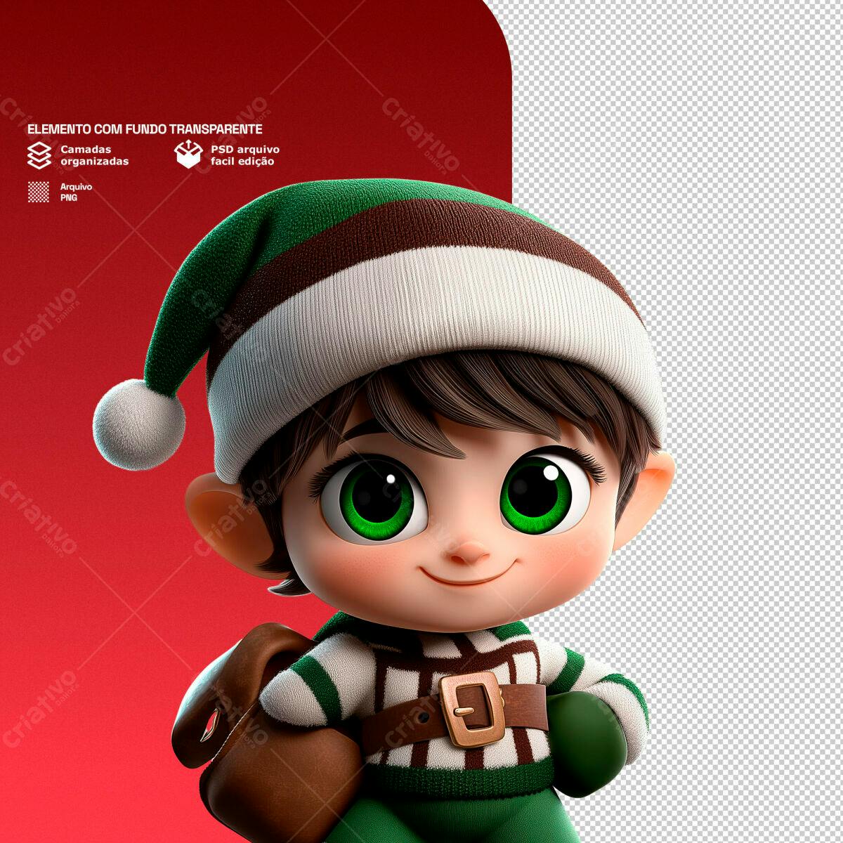 Elemento Natalino Duende PSD Editável