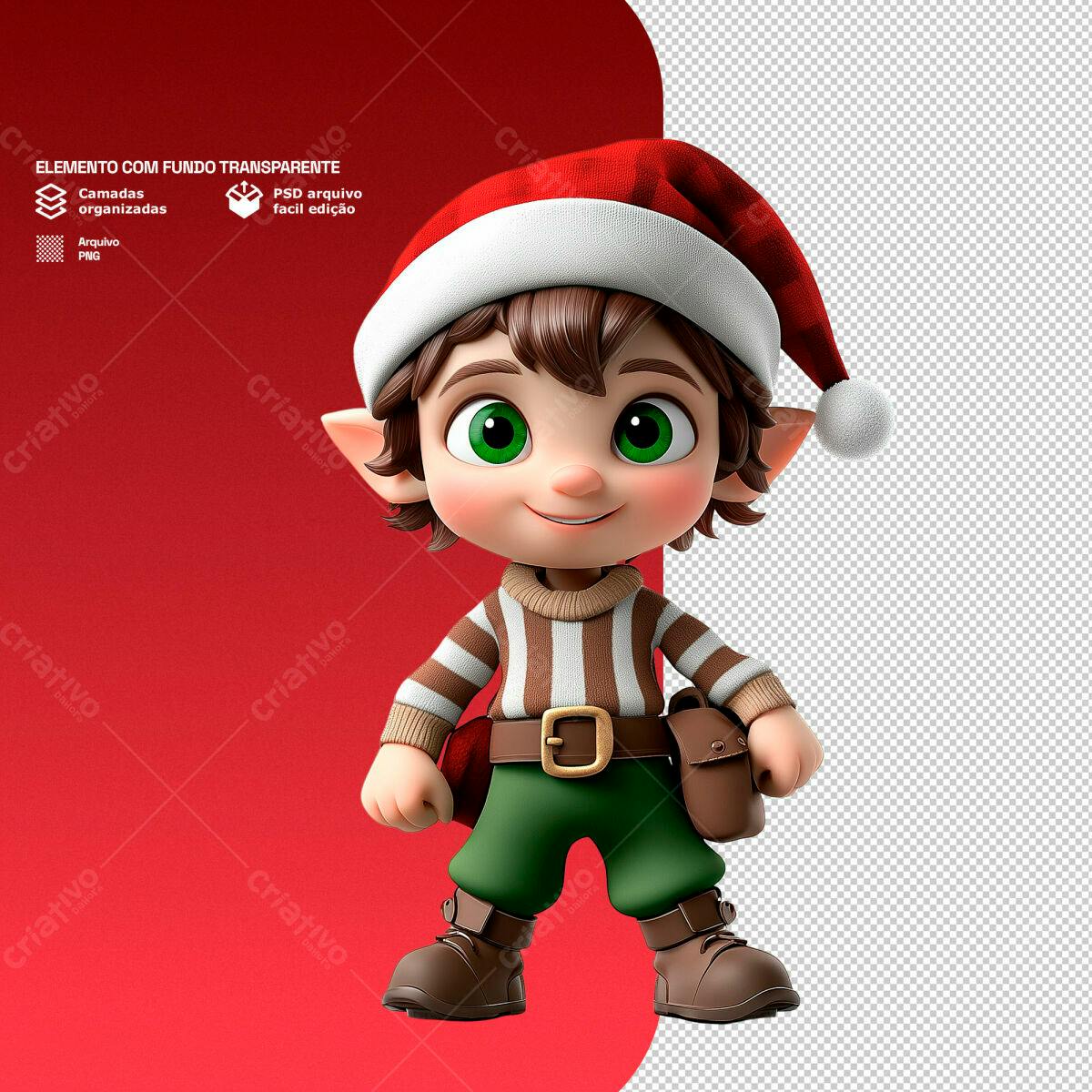 Elemento Natalino Duende PSD Editável