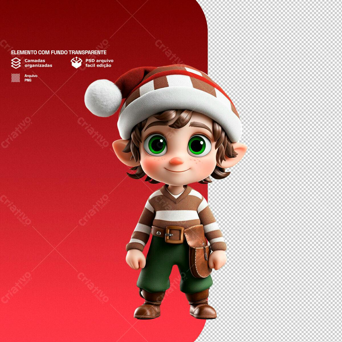 Elemento Natalino Duende PSD Editável