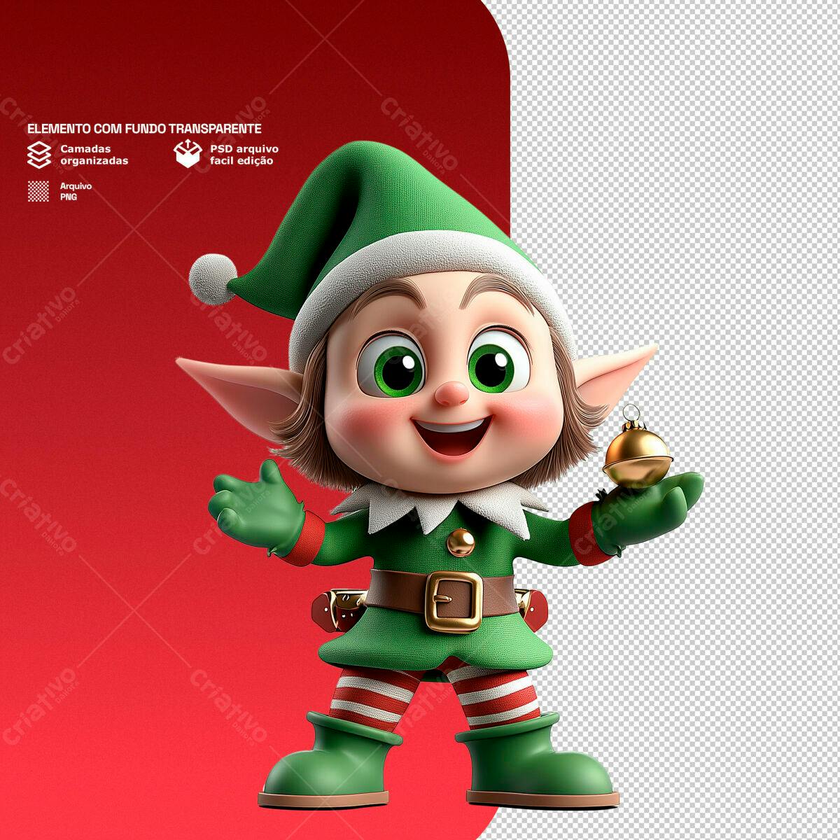 Elemento Natalino Duende PSD Editável