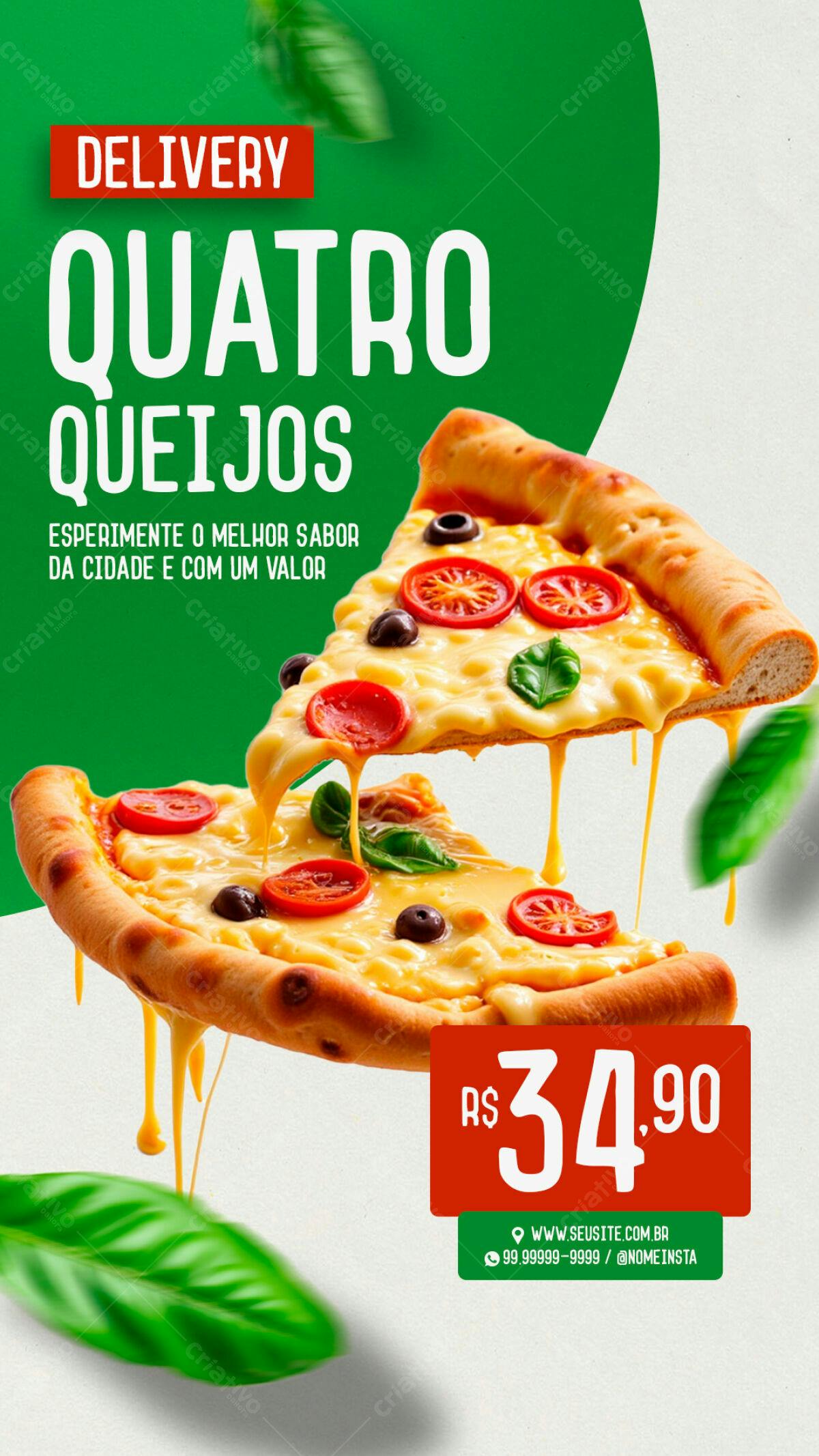 Flyer Pizza Quattro Queijos PSD Editável