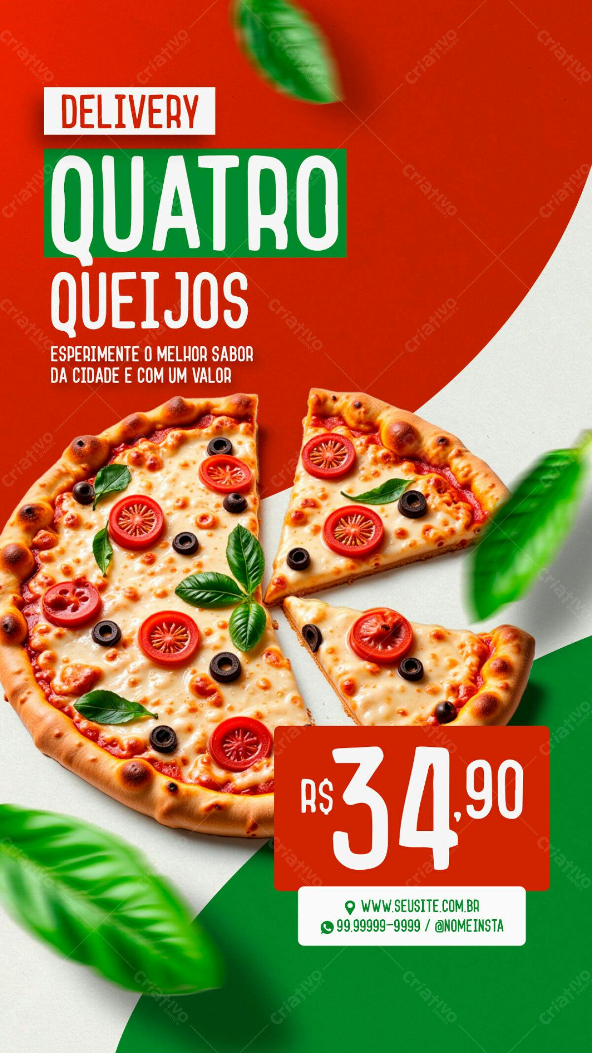 Flyer para Delivery de Pizza Quatro Queijos PSD Editável