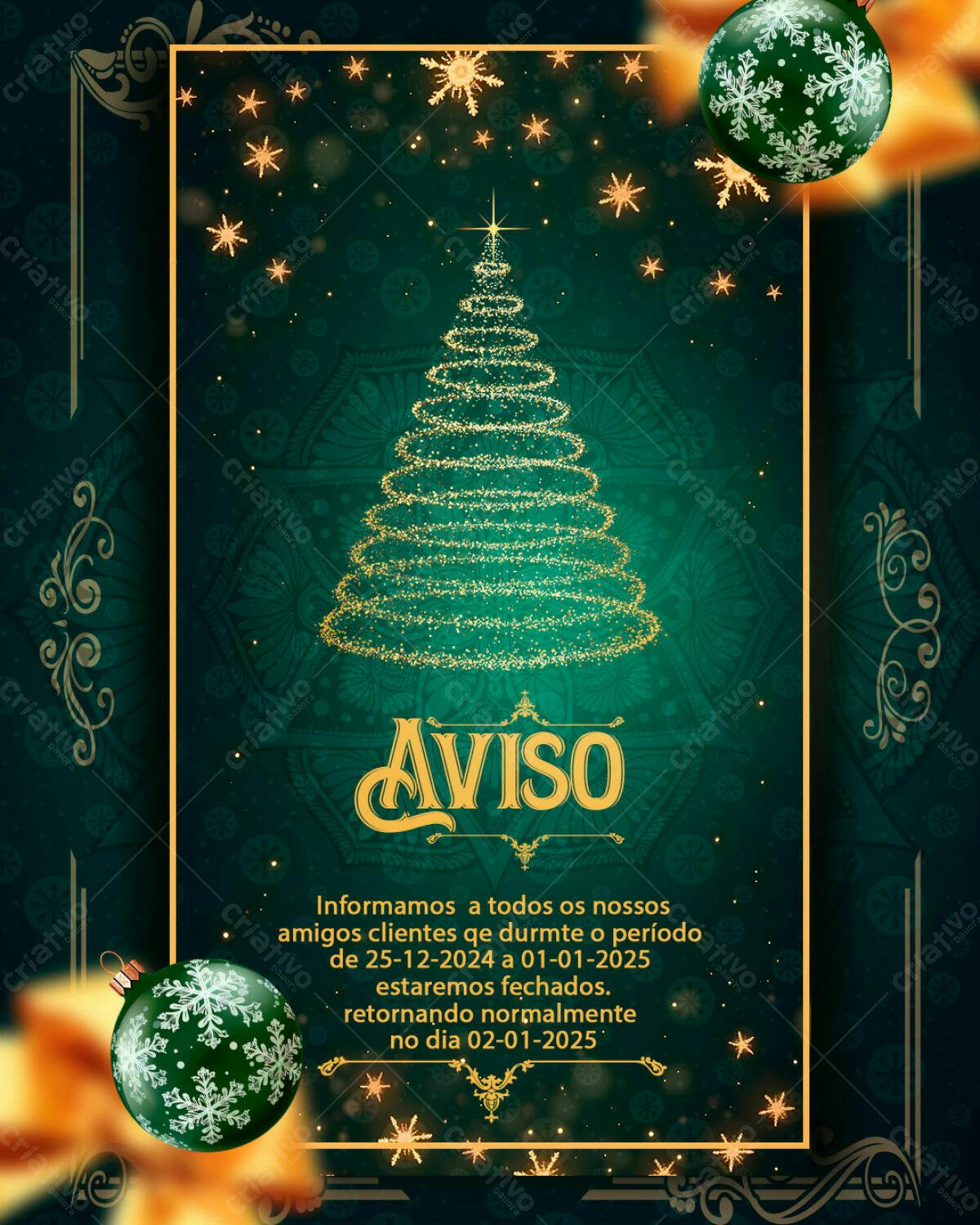 Aviso de Férias Natal PSD Editável