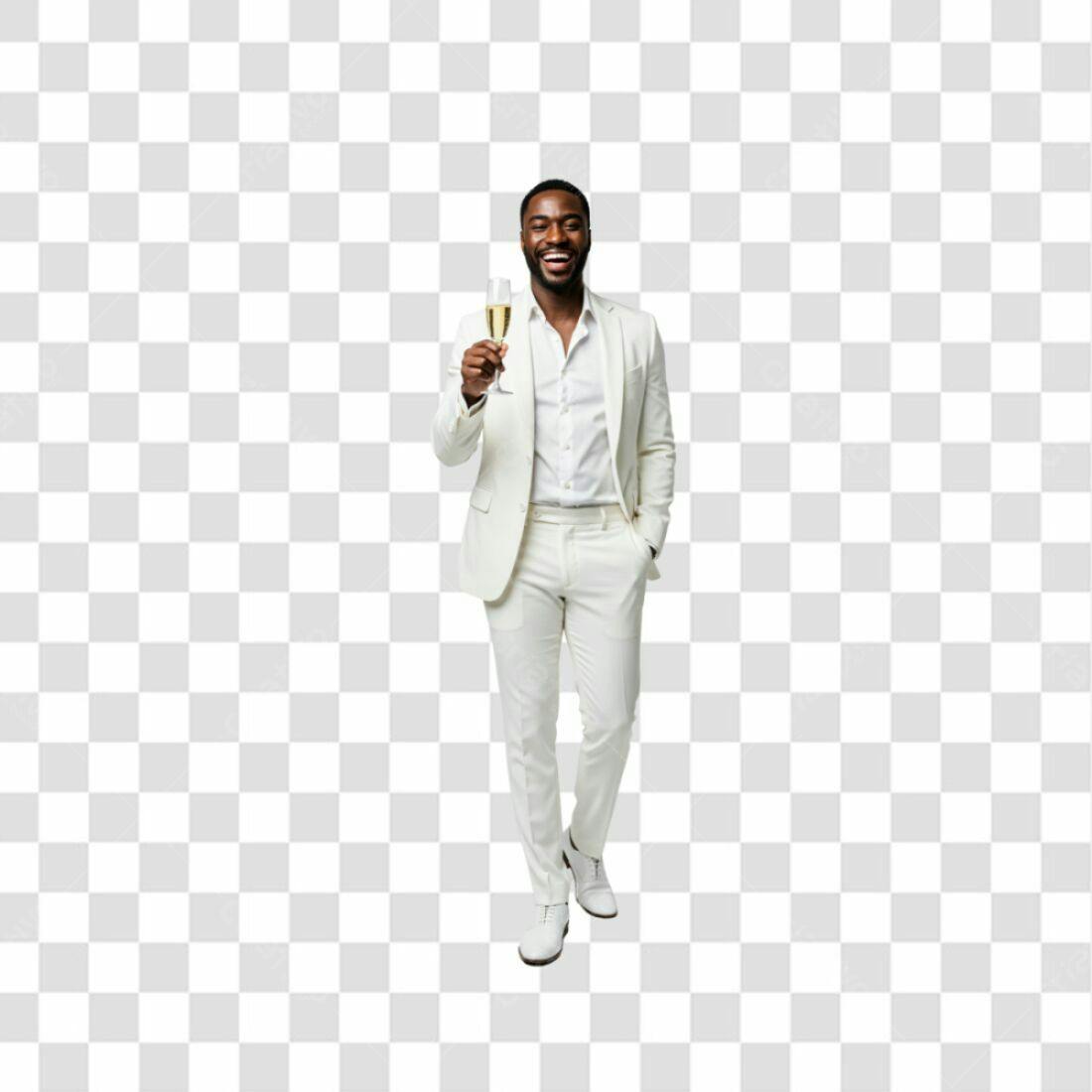 Imagem PNG Homem de terno branco brindando com fundo transparente