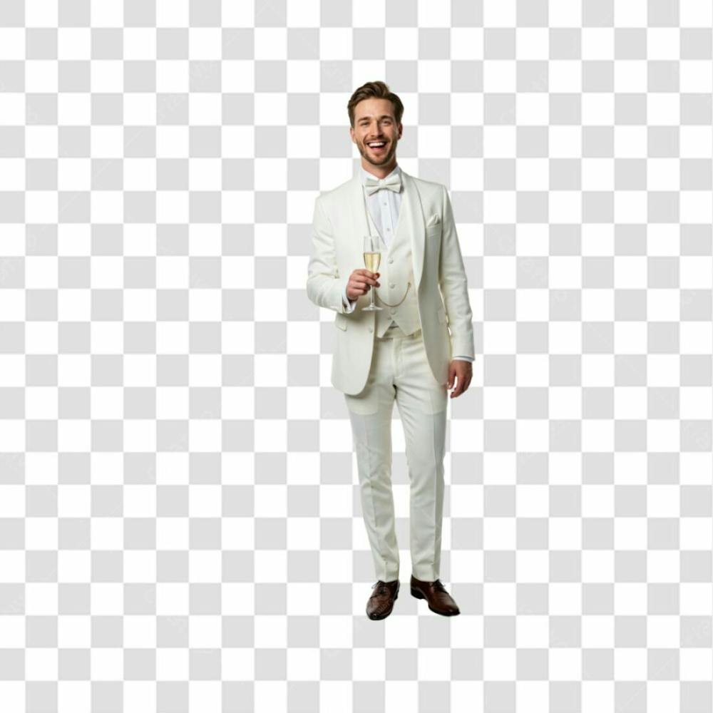 Homem Com Roupa Branca Sorrindo Segurando Uma Taça De Champanhe Na Mão Png Transparente