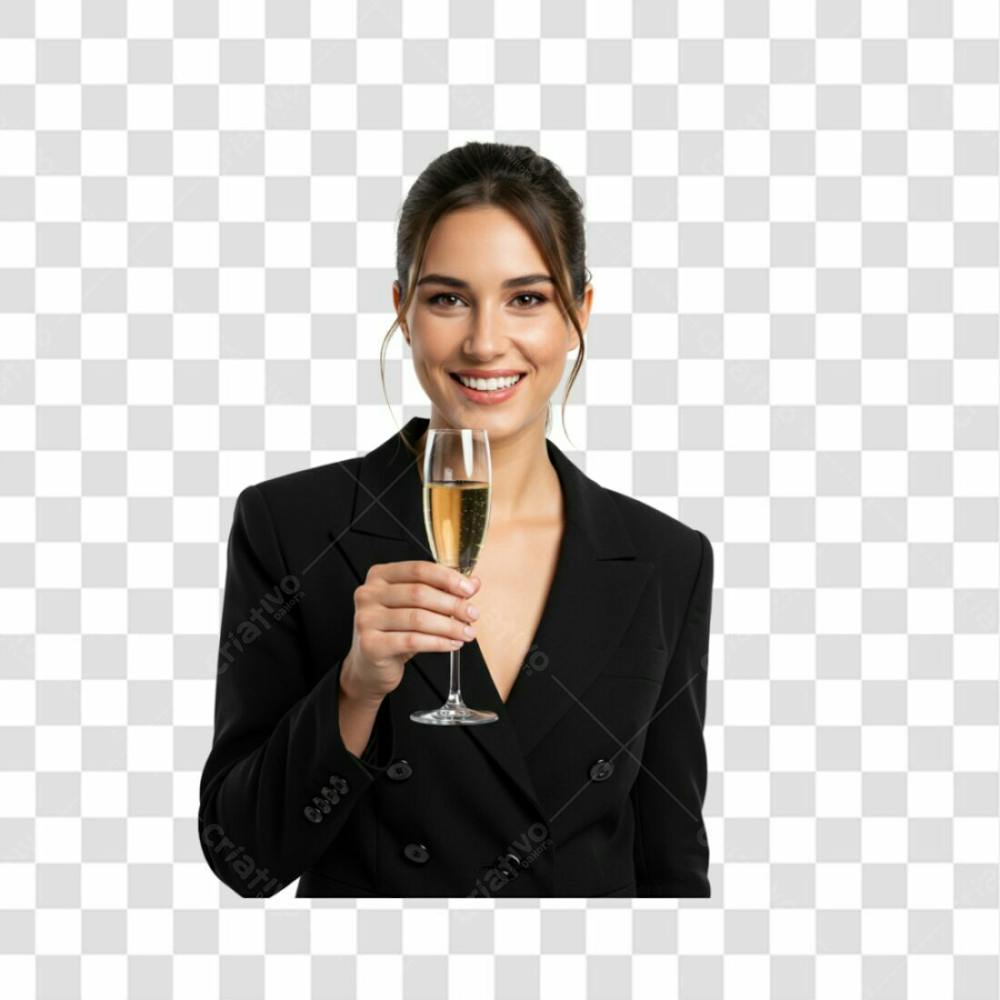 Mulher Com Roupa Preta Sorrindo Segurando Uma Taça De Champanhe Na Mão Png Transparente