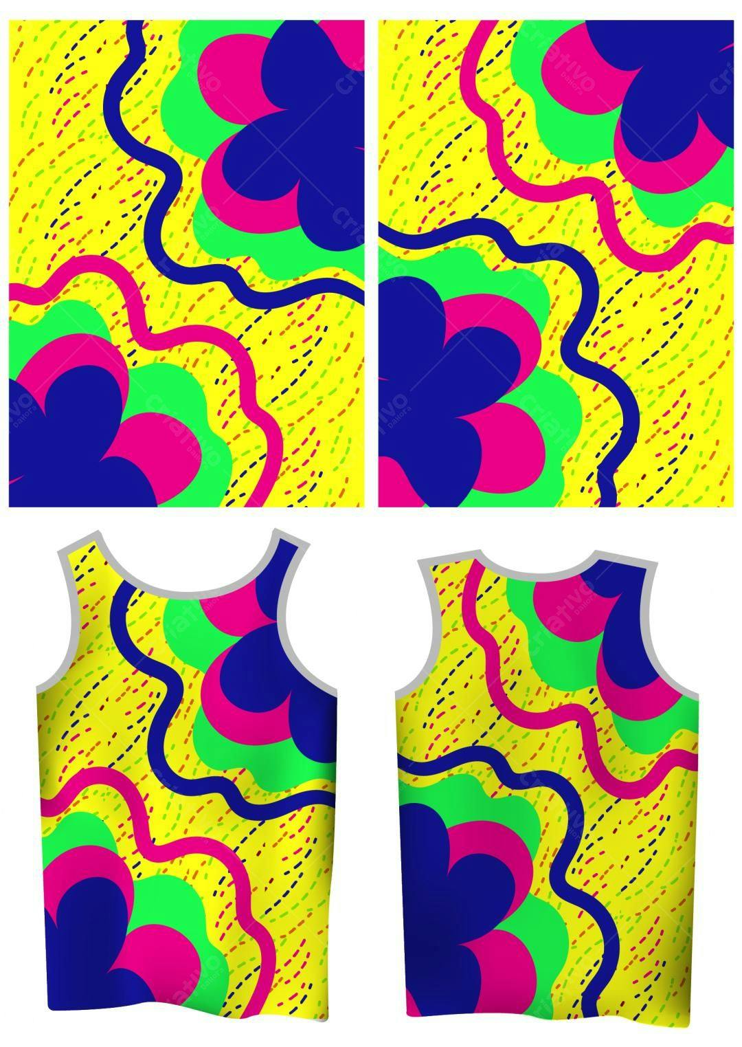 Padrão Vetorial Abstrato Flores Amarelo Rosa Verde Azul SVG