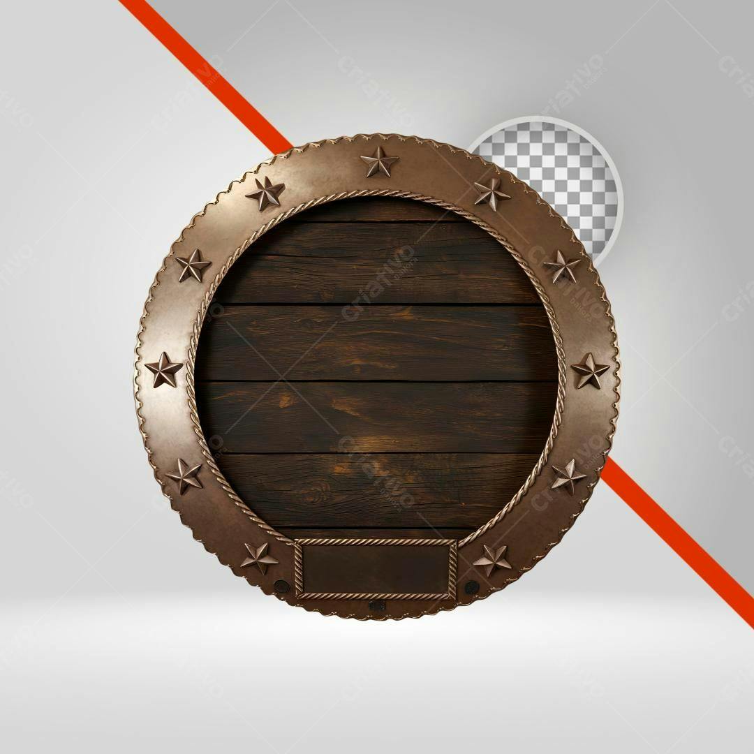 Selo de madeira marrom com moldura PNG com fundo transparente