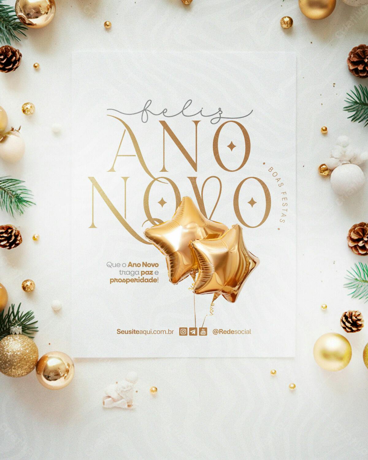 Cartão Feliz Ano Novo PSD Editável