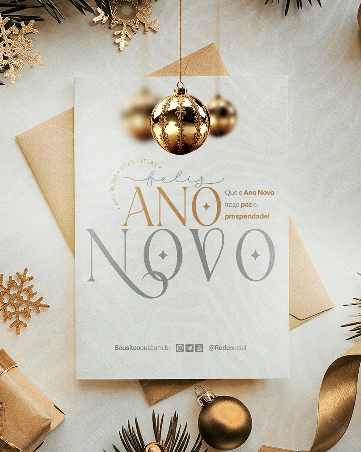 Cartão Feliz Ano Novo PSD Editável