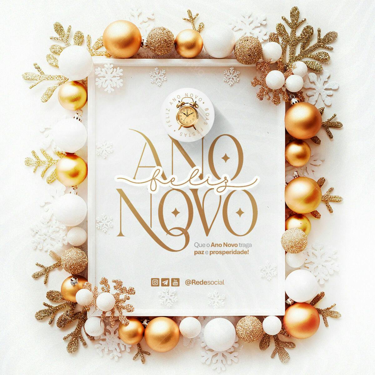 Postagem Ano Novo Dourado e Branco PSD Editável