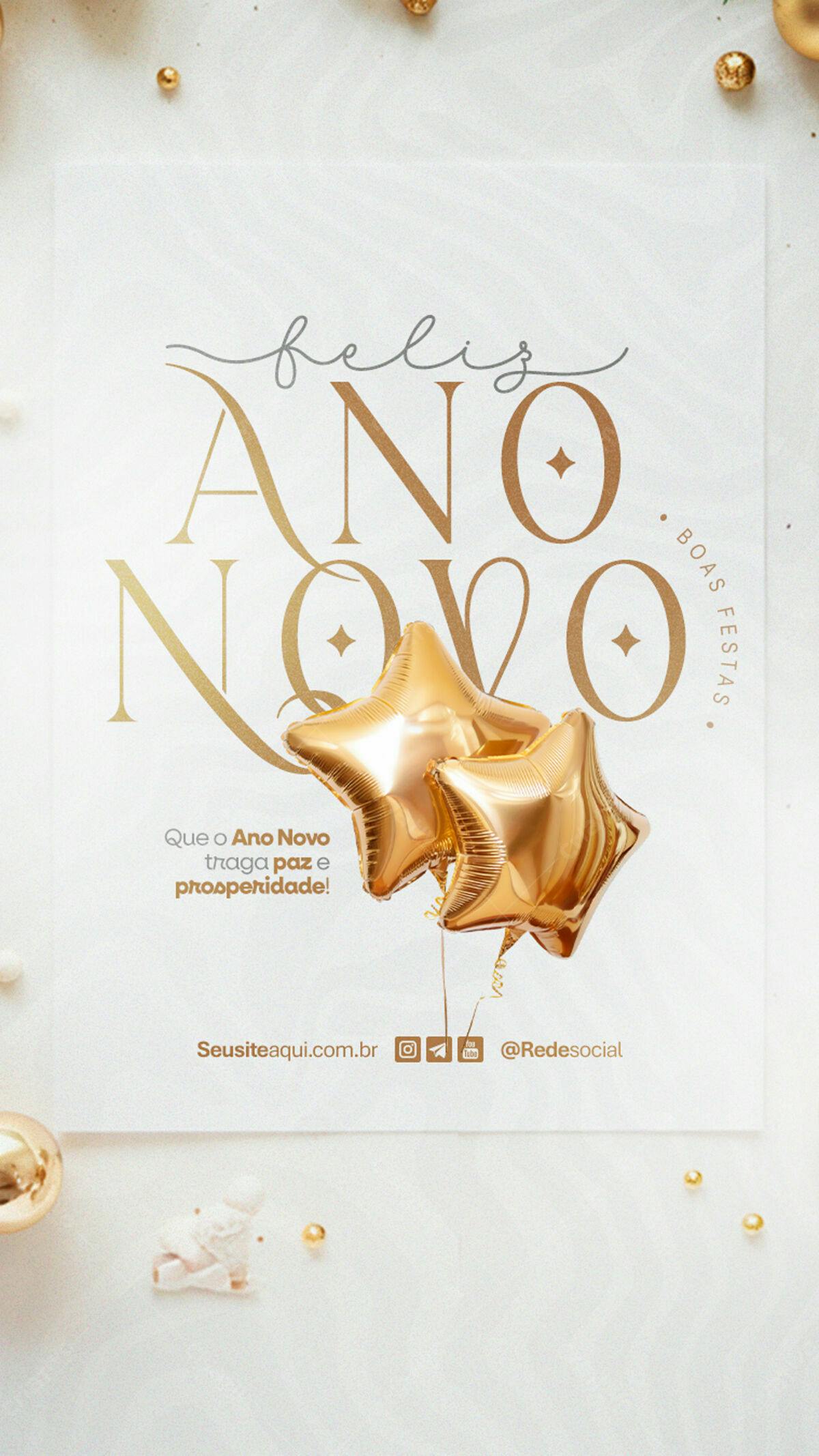 Cartão Feliz Ano Novo PSD Editável