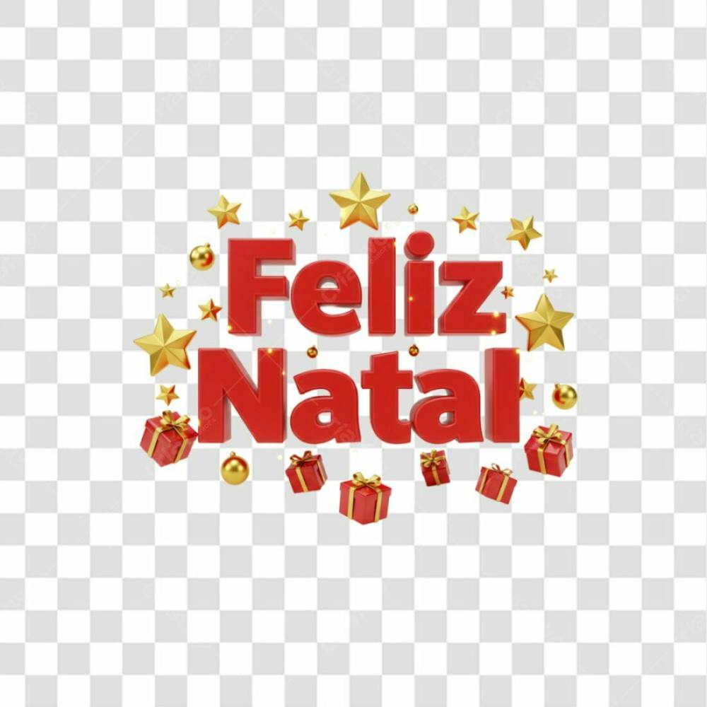 Feliz Natal Vermelho Com Presentes E Estrela Em Volta 3D Png Transparente