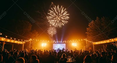 Imagem De Show De Música Com Fogos De Artifícios No Céu Para Composição