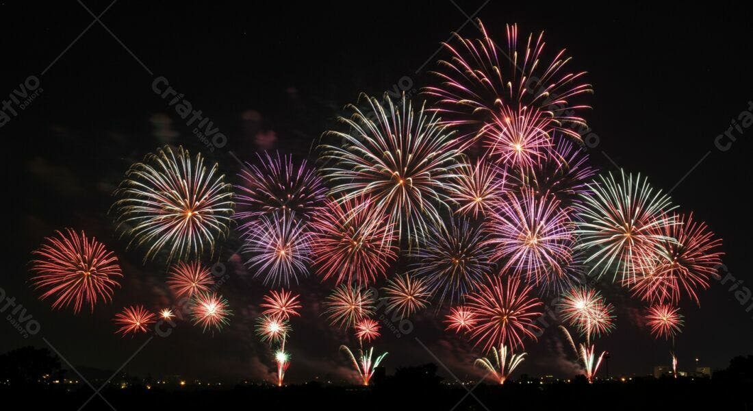 Fogos de Artifício coloridos noite escura